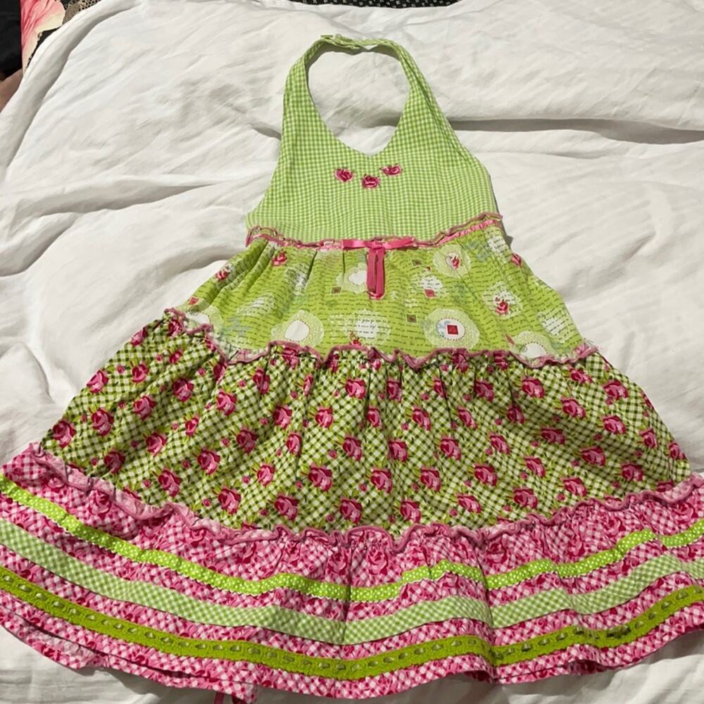 Blueberi Boulevard 6x floral halter sundress pink green guc